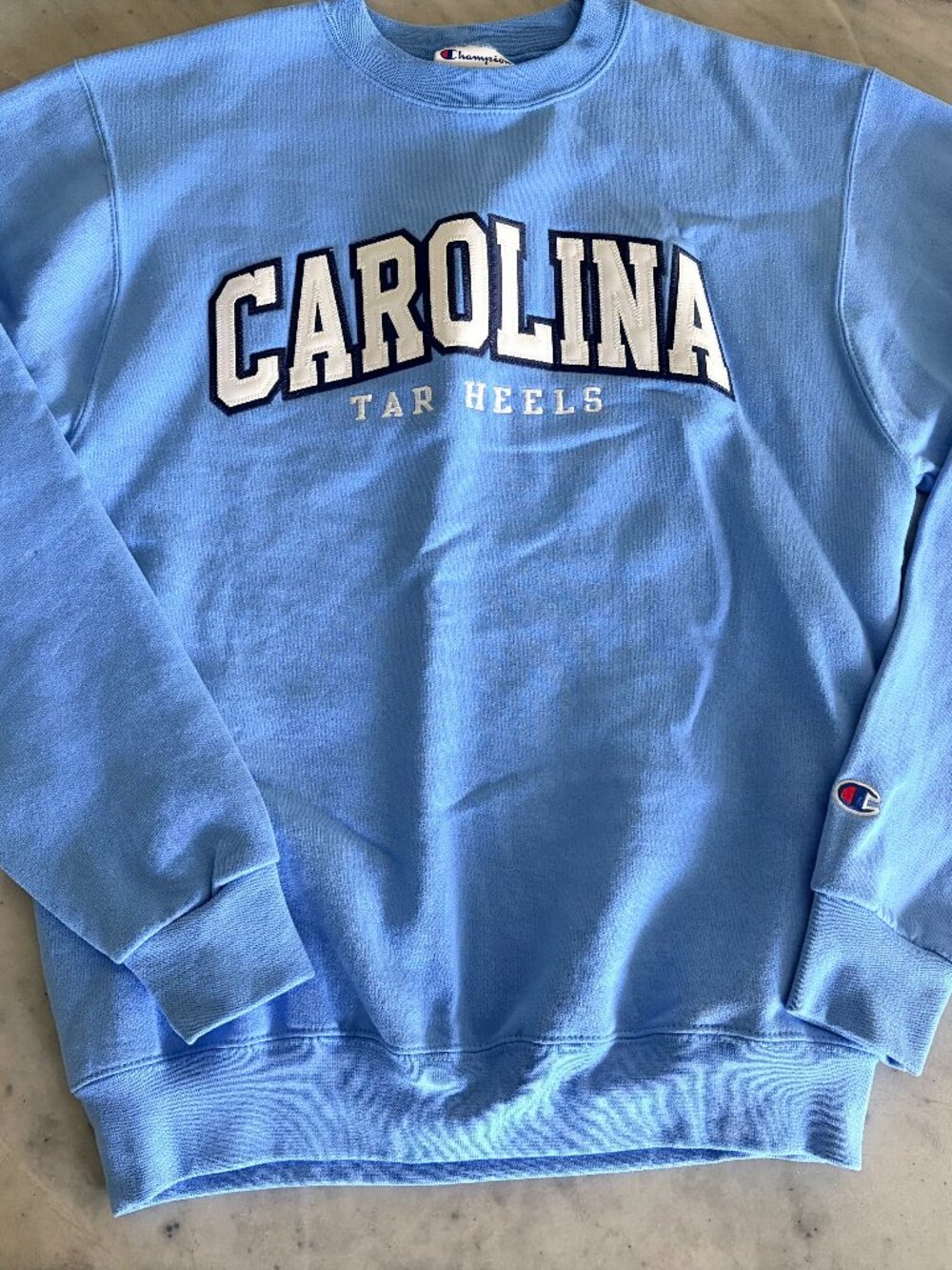 Champion Carolina Tar Heels Crewneck Sweatshirt Light Blue Embroidered Size S
